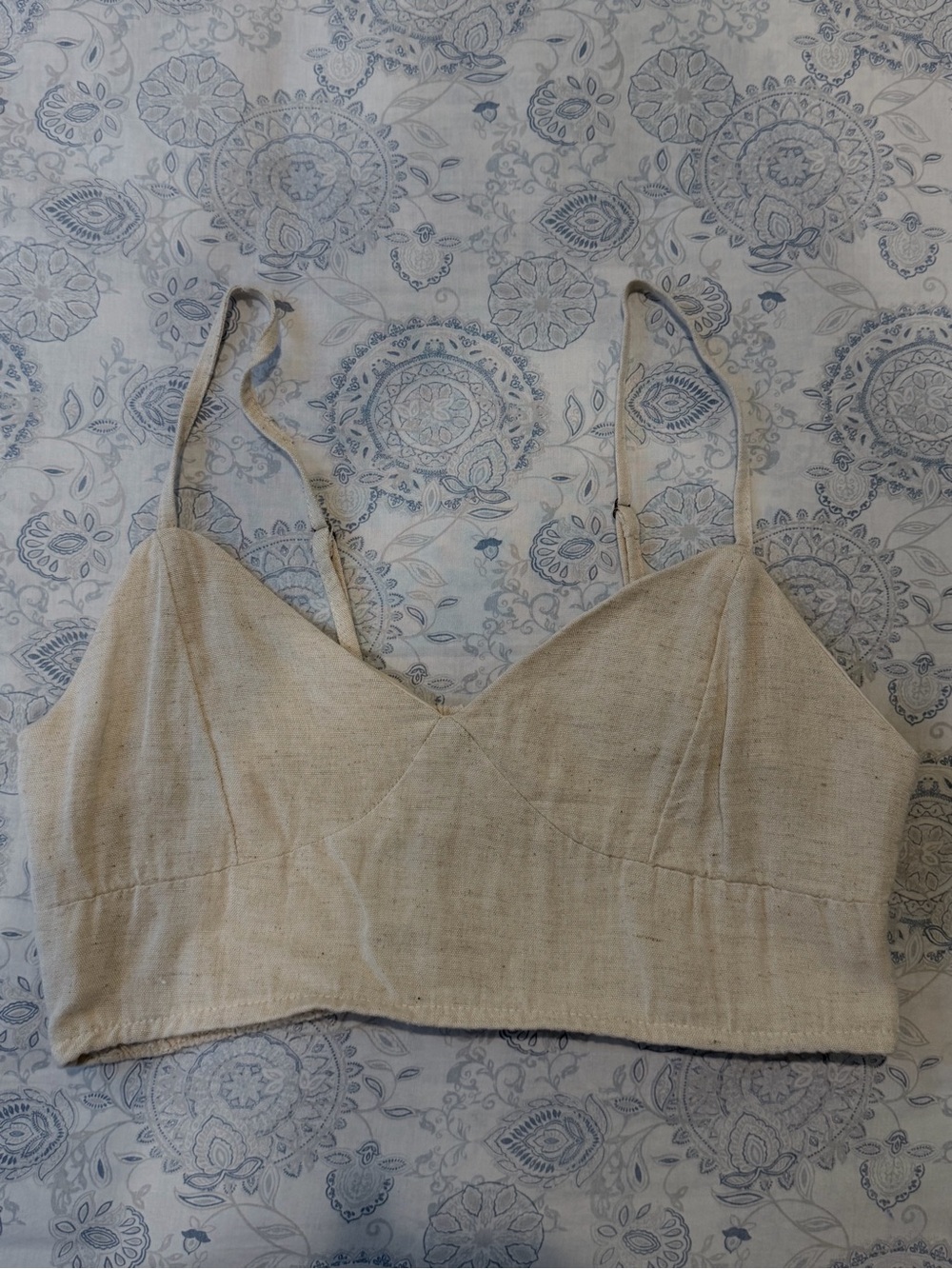 Neutral Linen Crop Bralette Top - Cream